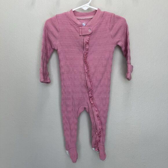 Cloud Island | Pink Textured Footie Ruffle Pajamas Zipper Girls 3-6 Months - Picture 2 of 6